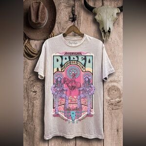 American Rodeo Leave Her Wild Stone Washed Graphic Tee with Western Design small